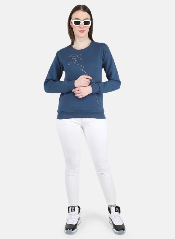 Women Blue Embroidered Sweatshirt