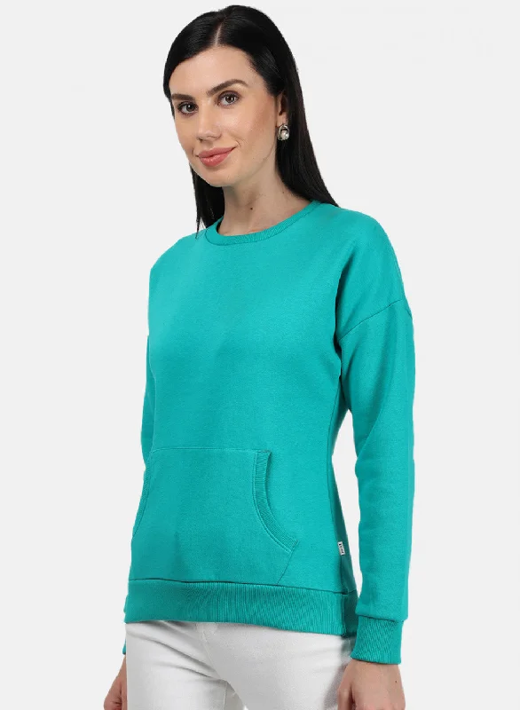 Women Green Plain Sweatshirt