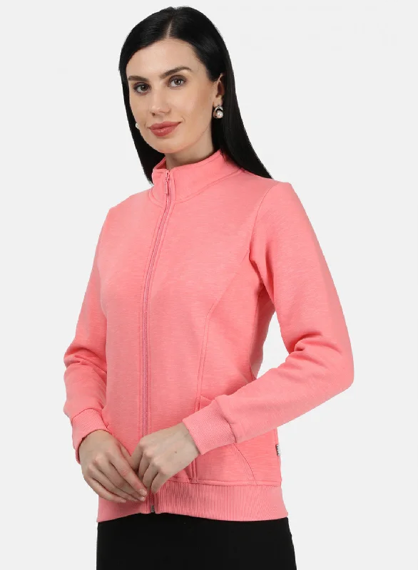 Women Peach Plain Sweatshirt