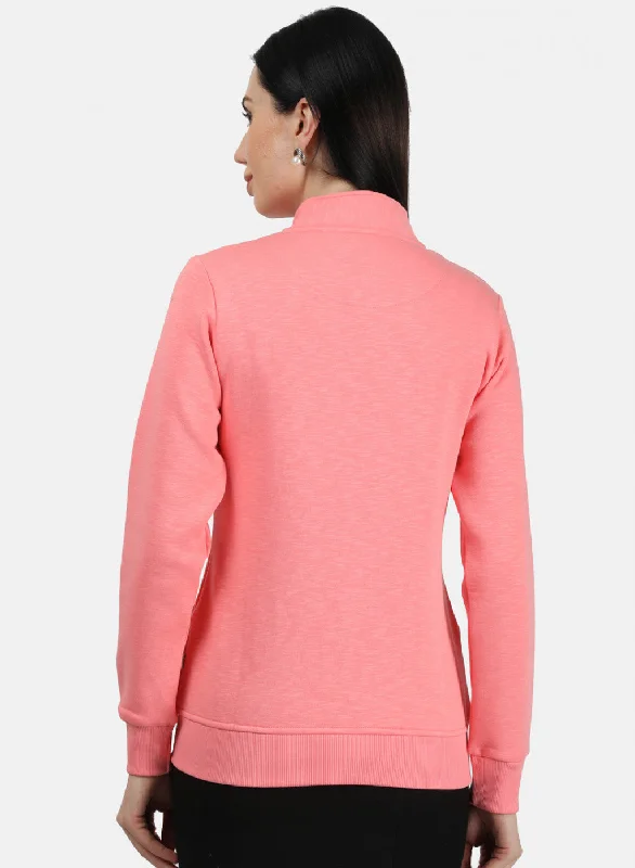 Women Peach Plain Sweatshirt