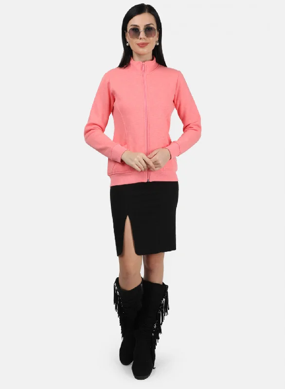 Women Peach Plain Sweatshirt