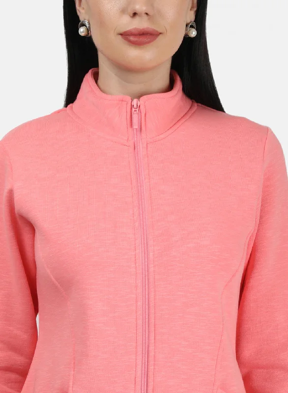 Women Peach Plain Sweatshirt