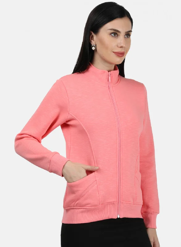 Women Peach Plain Sweatshirt