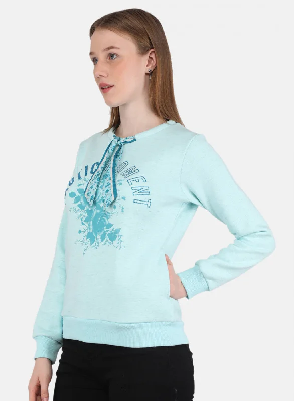 Women Aqua Blue Printed Sweatshirt