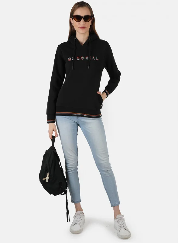 Women Black Embroidered Sweatshirt