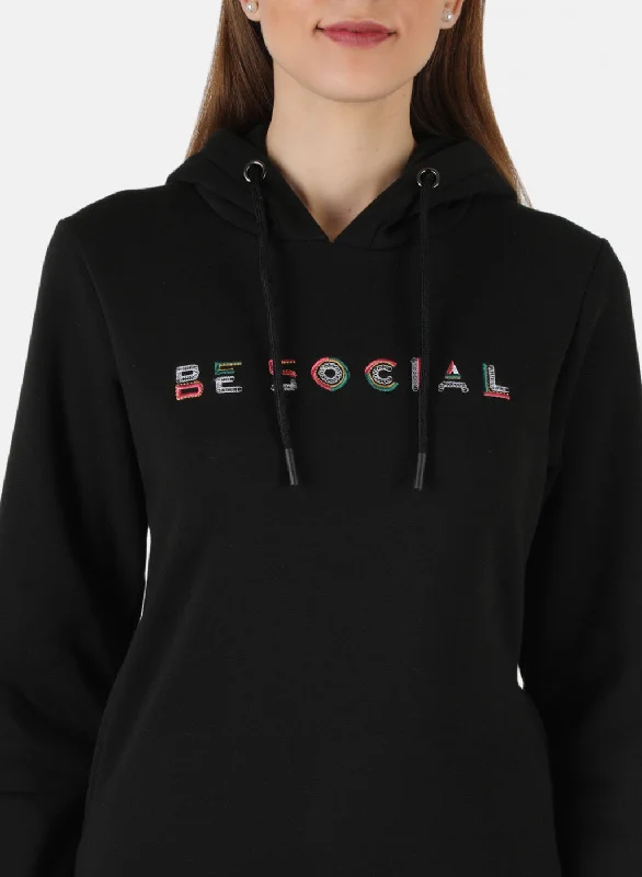 Women Black Embroidered Sweatshirt