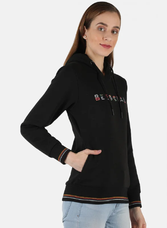 Women Black Embroidered Sweatshirt