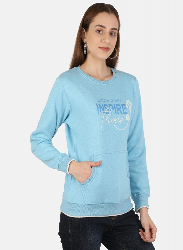 Women Blue Printed Sweatshirt