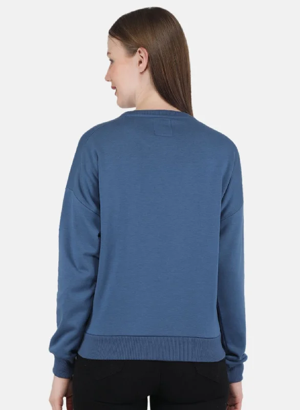 Women Blue Printed Sweatshirt