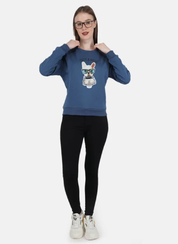 Women Blue Printed Sweatshirt