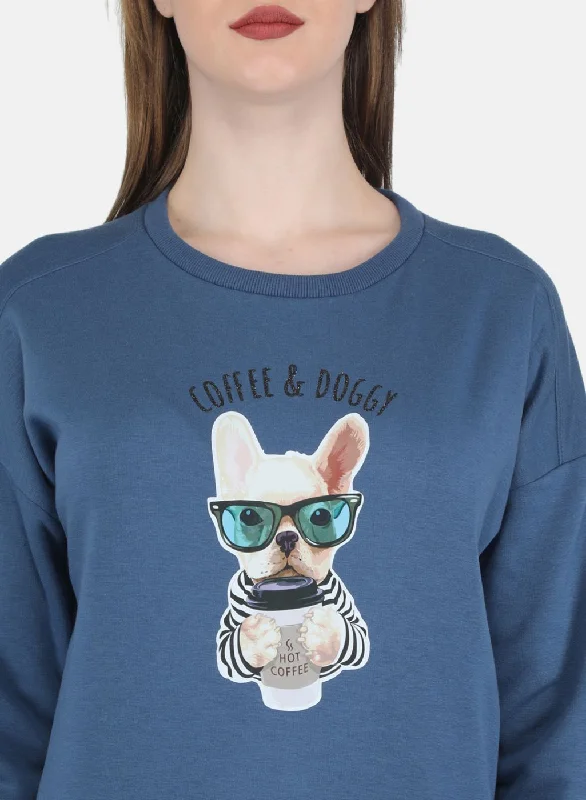 Women Blue Printed Sweatshirt