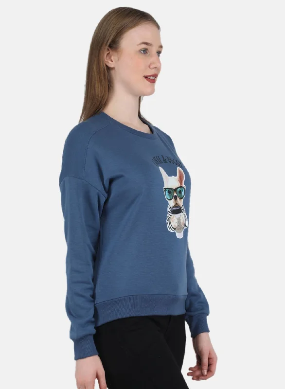 Women Blue Printed Sweatshirt