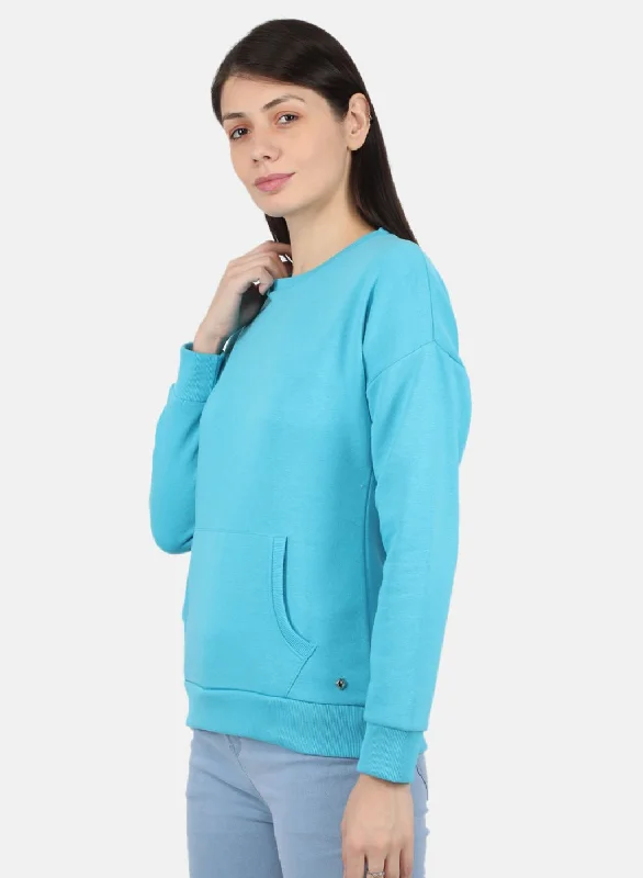 Women Blue Solid Sweatshirt