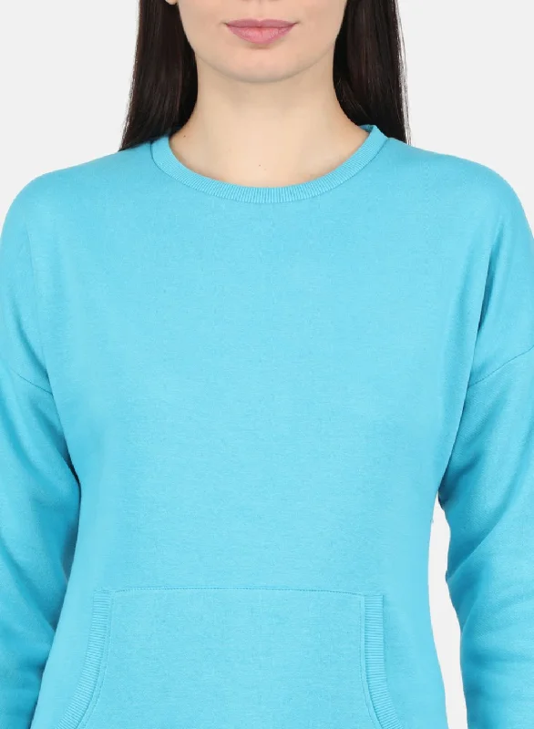 Women Blue Solid Sweatshirt