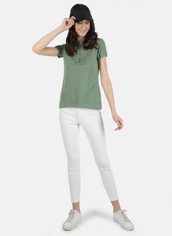 Women Green Plain T-Shirt