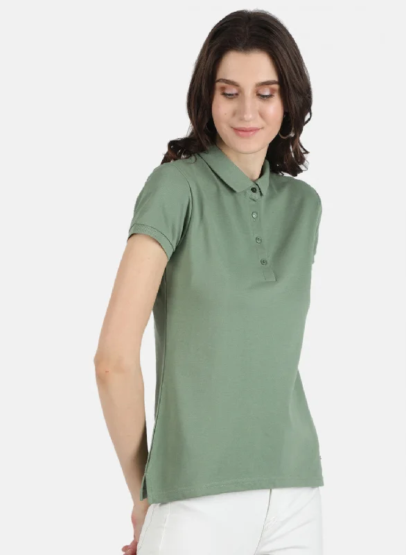 Women Green Plain T-Shirt