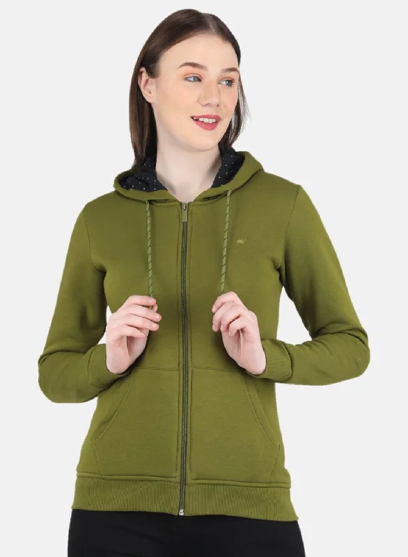 Women Green Solid Sweatshirt