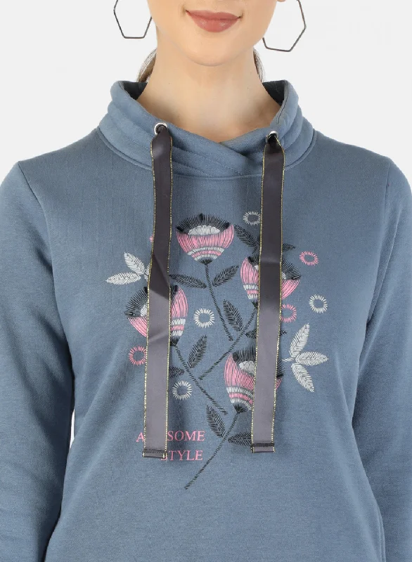 Women Grey Printed Sweatshirt