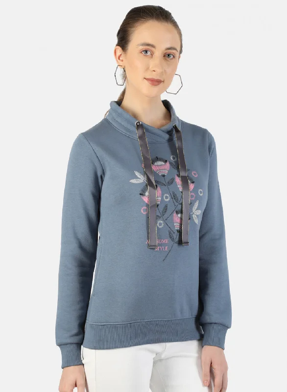 Women Grey Printed Sweatshirt