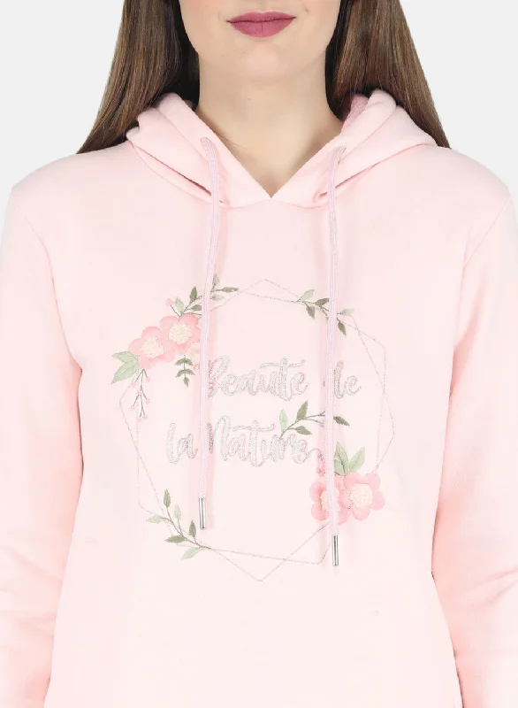 Women Peach Embroidered Sweatshirt