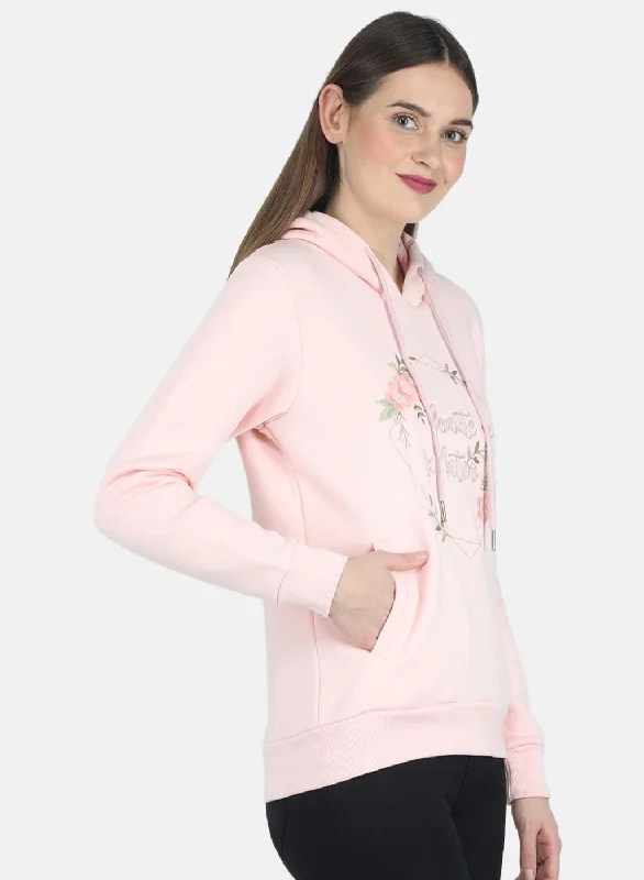 Women Peach Embroidered Sweatshirt