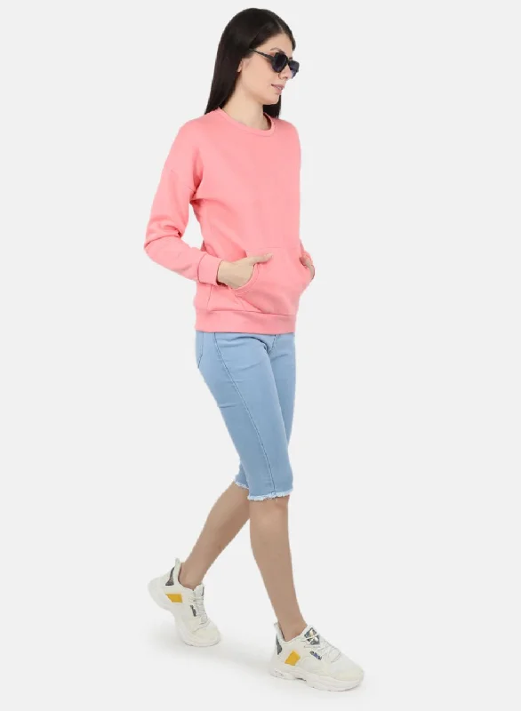 Women Pink Solid Sweatshirt