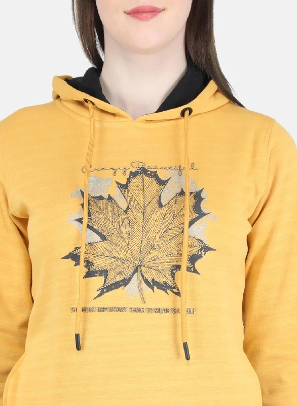 Women Yellow Printed Sweatshirt