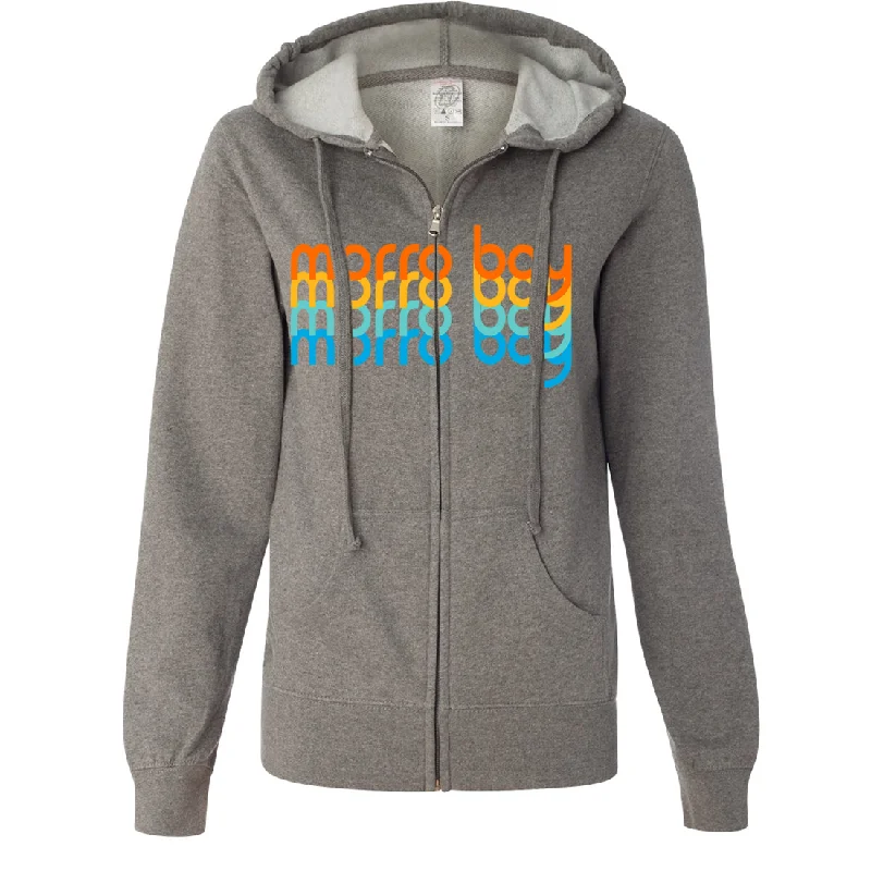 Morro Bay Stacked Ladies Lightweight Fitted Zip-Up Hoodie