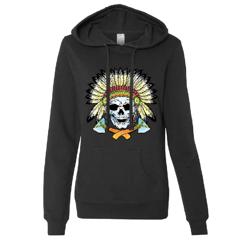 Native American Indian Skeleton Tomahawk Chief Ladies Lt./Wt. Hoodie