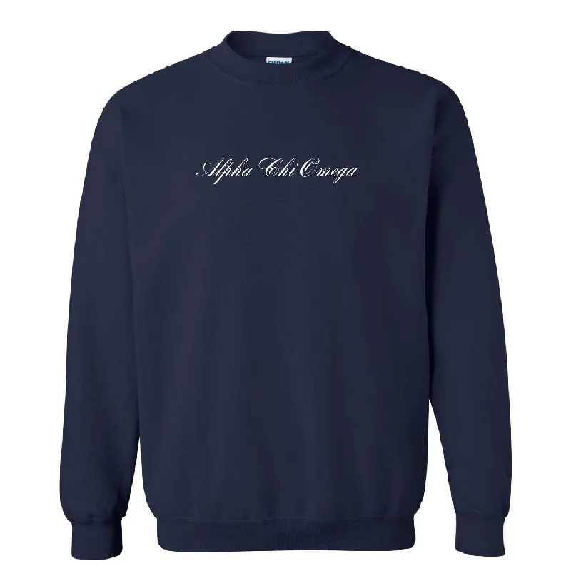 Navy Embroidered Cursive Crewneck