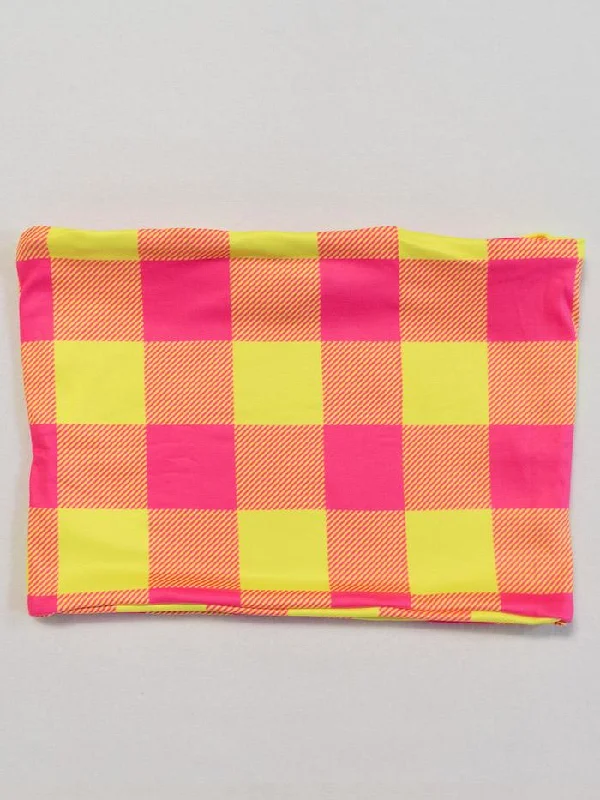 Neon Yellow & Pink Plaid Tube Top