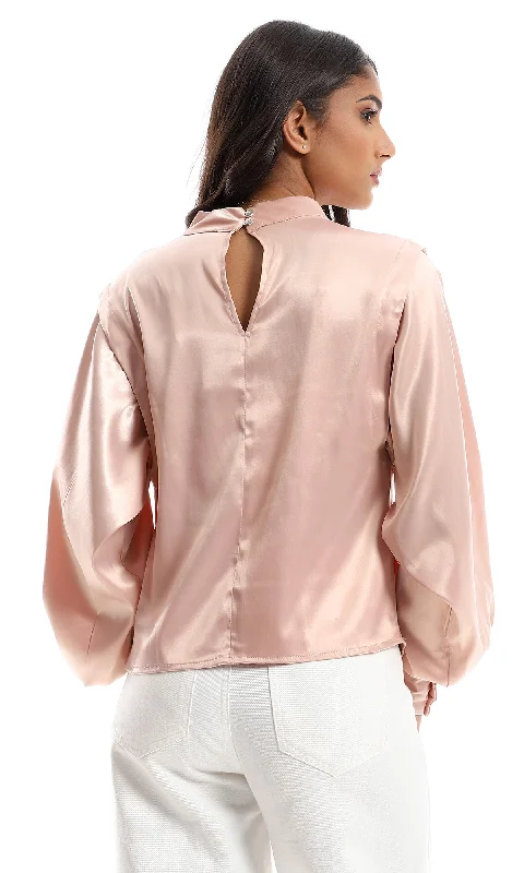 O150910 Classy Silky Like Nude Pink Blouse