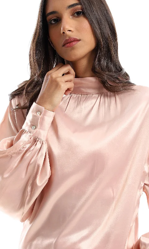 O150910 Classy Silky Like Nude Pink Blouse