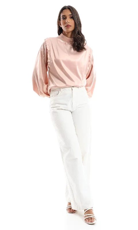 O150910 Classy Silky Like Nude Pink Blouse