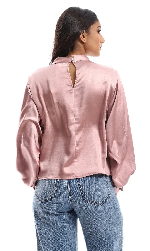 O150973 Mock Neck Cashmere Blouse With Balloon Sleeves