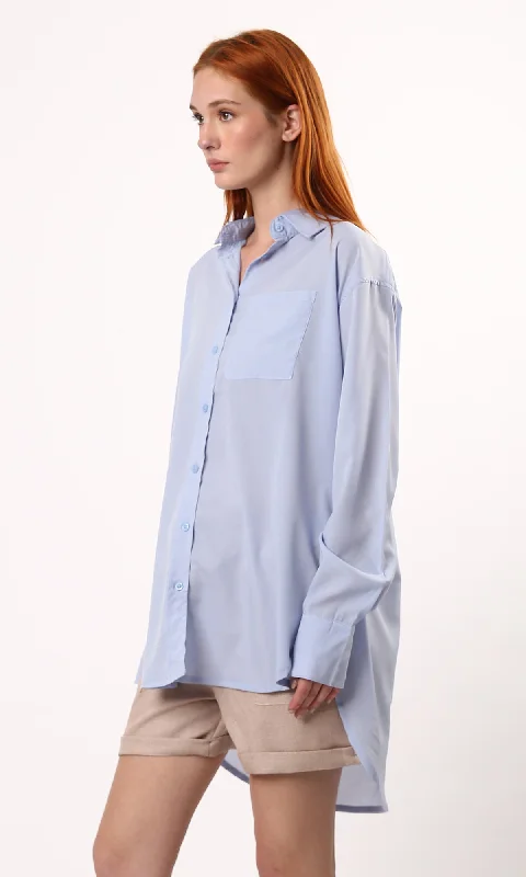 O183079 Loose Baby Blue Buttoned Light Blue Shirt