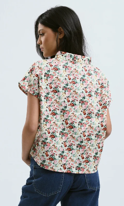 O183096 Short Sleeves Floral Shirt With Classic Collar - Multicolour