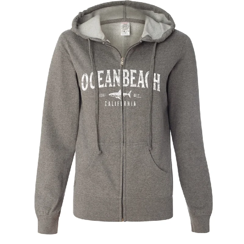 Ocean Beach California Ladies Lightweight Fitted Zip-Up Hoodie