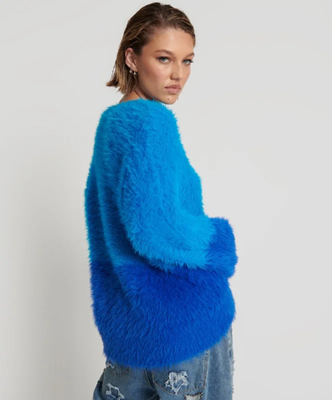 One Teaspoon Fluffy Colour Blocked Sweater Blue