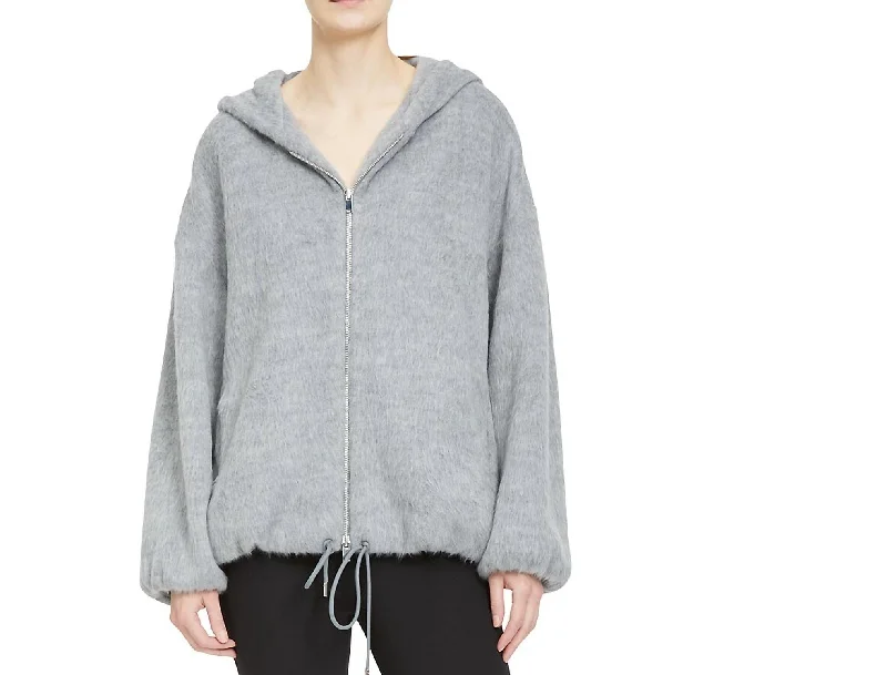 Outerwear Oversized Zip Up Drawstring Hoodie Jacket in Gray