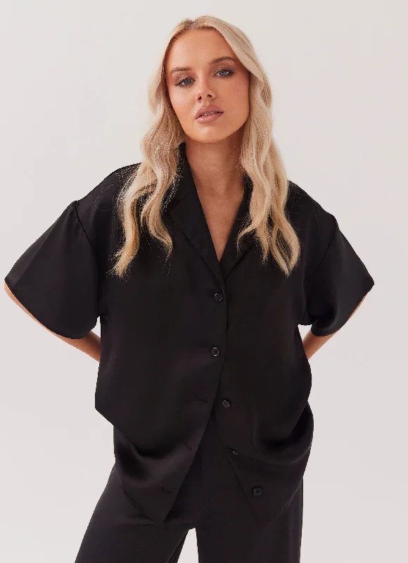 Palm Cove Satin Shirt - Black