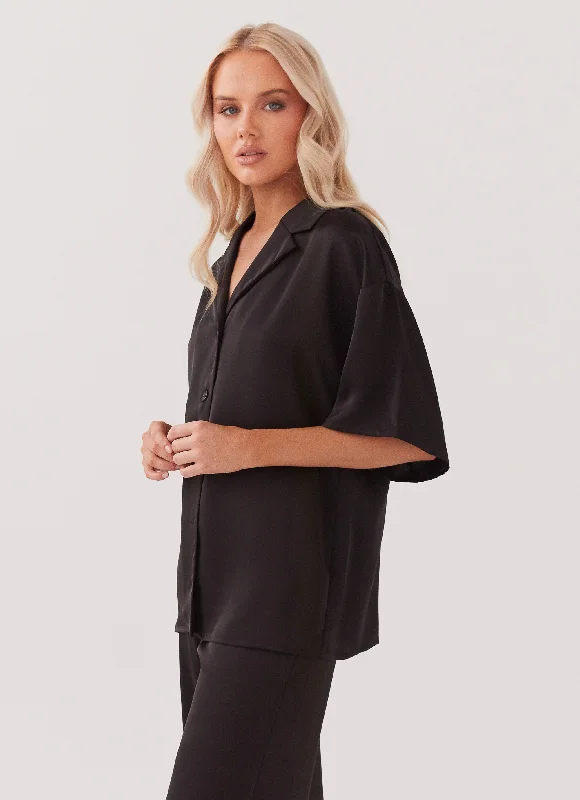 Palm Cove Satin Shirt - Black