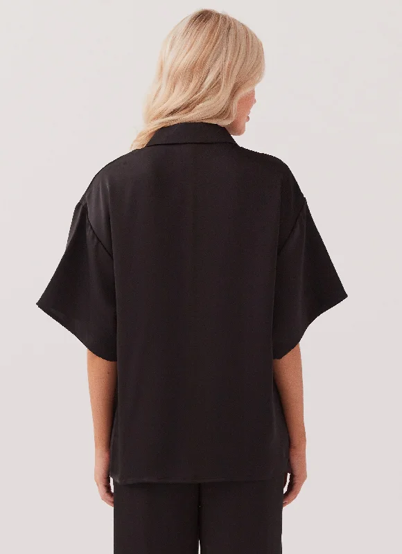 Palm Cove Satin Shirt - Black