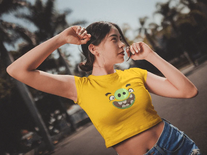 "" PIGGY "" - ANGRY BIRDS - HALF-SLEEVE CROP TOPS