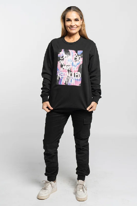 Reconciled Nation (Purple) Black Cotton Blend Crew Neck Women's Sweatshirt