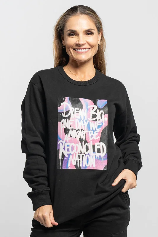 Reconciled Nation (Purple) Black Cotton Blend Crew Neck Women's Sweatshirt