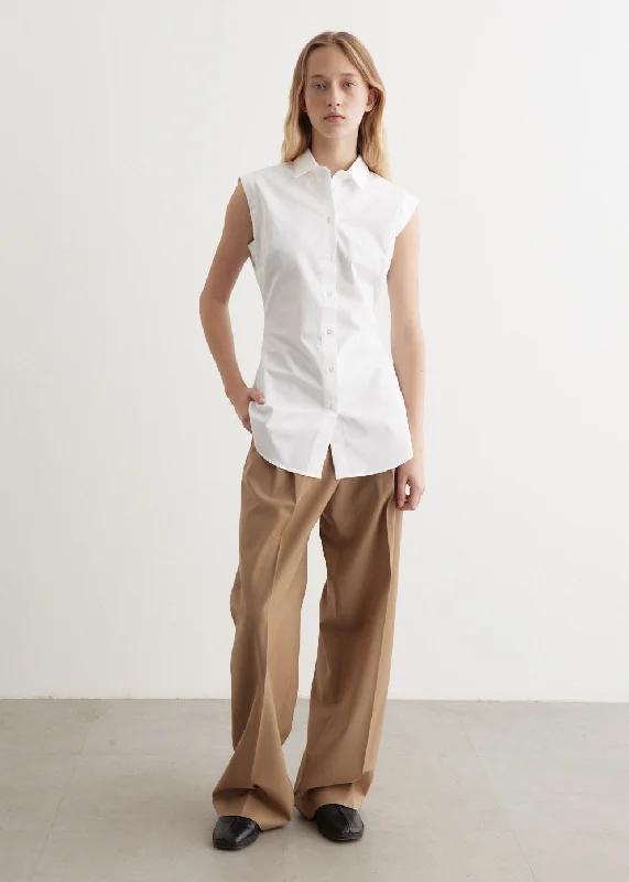 Shaped Poplin Sleeveless Shirt