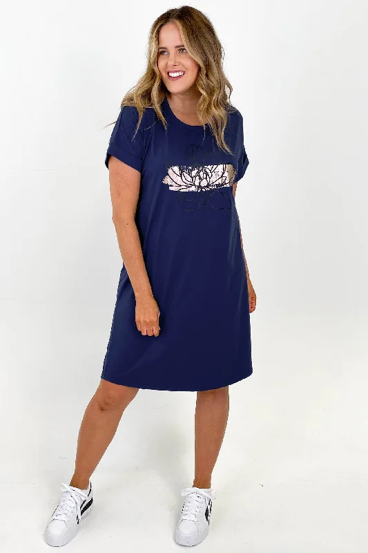 Shine On Label Floral Print Tee Dress Midnight