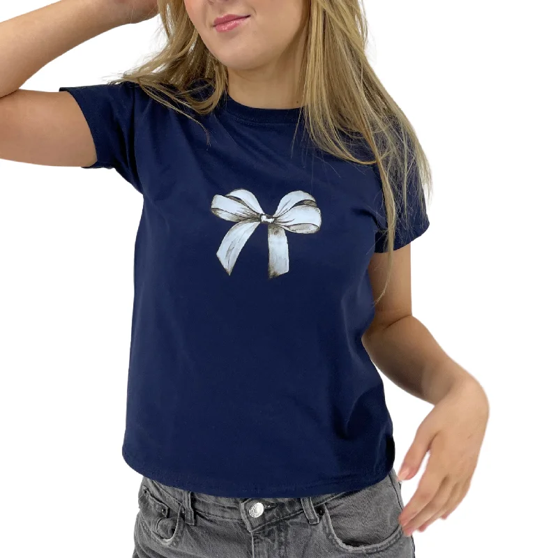 BOW (HVID), BABY TEE - NAVY