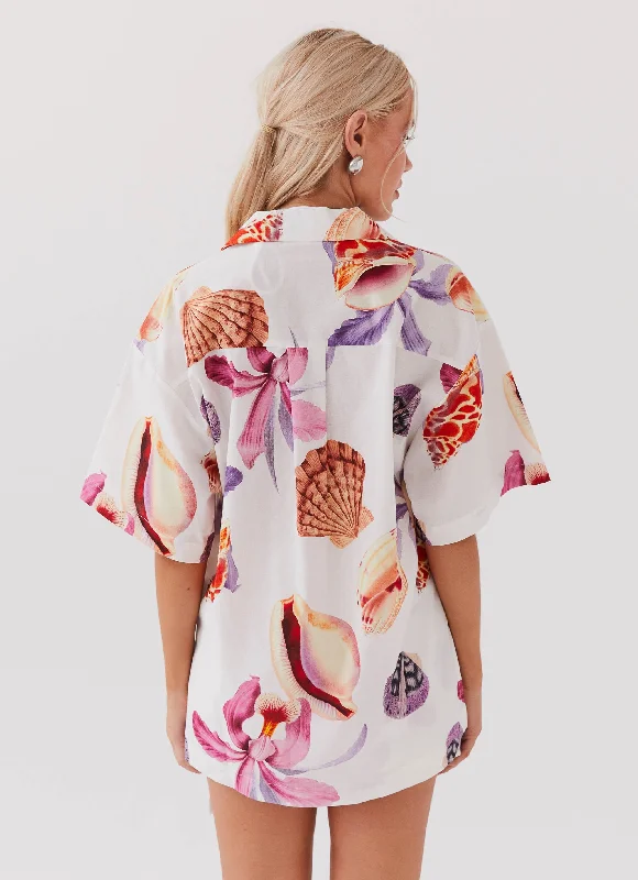 Summer Retreat Oversized Linen Shirt - Seaside Bouquet